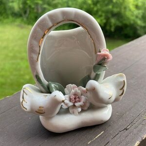 Ceramic Love Birds Frame with Floral Accents